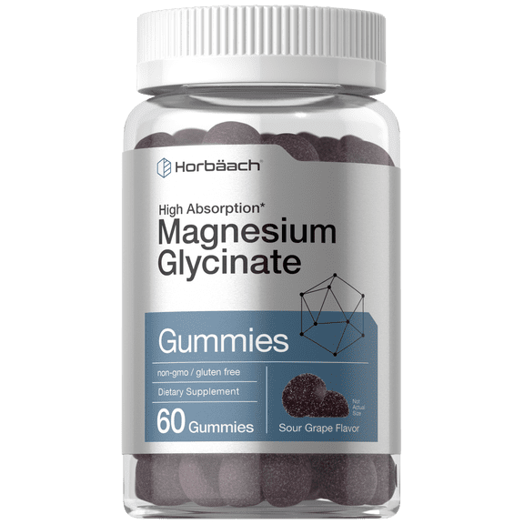Magnesium Glycinate | 60 Gummies | Sour Grape Flavor | High Absorption | by Horbäach