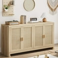 thumbnail image 1 of 4 Door Sideboard Buffet Cabinet, Kitchen Storage Cabinet with Rattan Decorated Doors, Boho Accent Console Coffee for Dining Room, Kitchen, Living Room, Entryway, 1 of 8