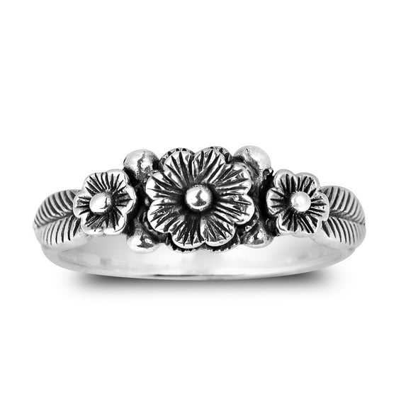 Sweet Lotus Flower Garland Sterling Silver Ring-9