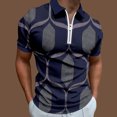 thumbnail image 4 of Camisas Vaqueras Para Hombre Manga Corta Camisa informal de manga corta con cuello vuelto y cremallera con estampado informal para hombre (Navy, 3XL), 4 of 5