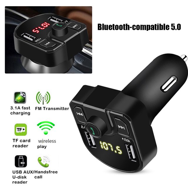 Coche Transmisor FM Bluetooth Manos libres U Disco TF Reproductor de MP3 3.1A + 1A Cargador USB Tmvgtek Autopartes