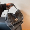 thumbnail image 6 of REMANLAND Women's Washed Denim Shoulder Bag with Chain Strap and Turn-Lock Flap, Black, 6 of 10
