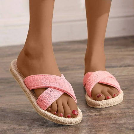 

FAKKDUK Womens House Slippers Women Shoes Summer Beach Sandals Slippers Imitation Hemp Rope Travel Flat-bottom Shoes Beach Flip Flops Women Womens Shoes Sandals Thong Sandals For Women 8.5&Pink