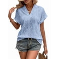 thumbnail image 2 of Women'S Summer Tops Casual V-Neck Cap Sleeve Shirt Light Crochet Textured Vest Shirt Sky Blue XXL, 2 of 9