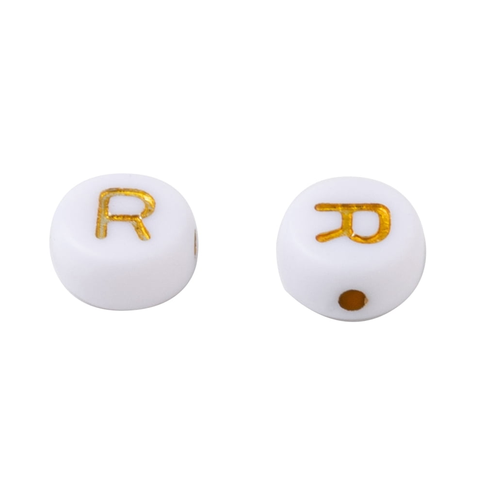 1 Box Plating Acrylic Beads Golden Metal Enlaced Horizontal Hole White Letter A~Z 7x3.5mm Hole: 1.2mm 26letters about 73pcs/letter