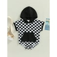 thumbnail image 2 of Bagilaanoe Newborn Baby Girls Boys Summer Romper Tops Short Sleeve Checkerboard Print Casual Hooded Bodusuit 6M 12M 18M 24M Pullover, 2 of 7