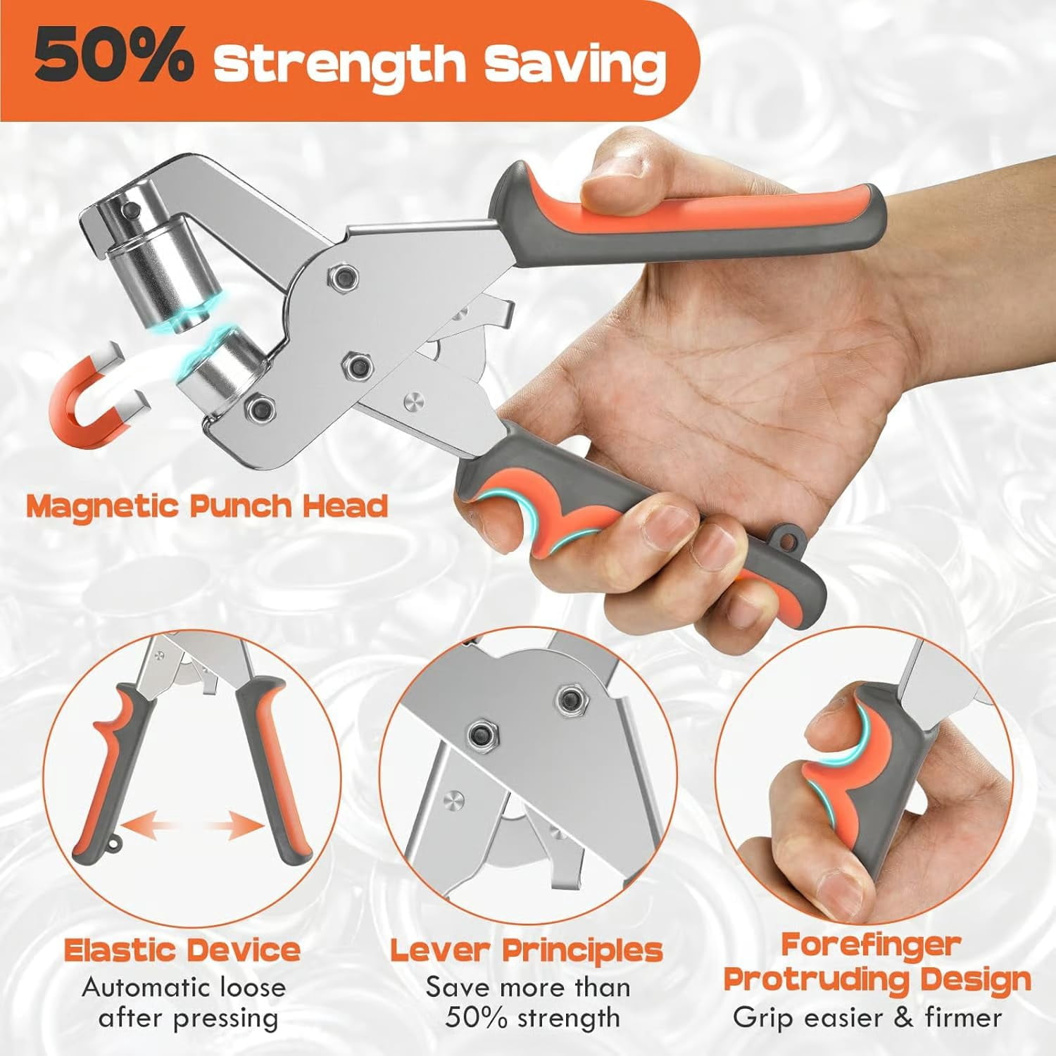 Professional Grommets Kit, Heavy-Duty Grommet Puncher Tool,Eyelet Plier Set with 3/8 in 10mm Grommets, Handheld Metal Grommets Kit for Fabric Tarps Leather (Tool+100Grommets (50Gold, 50Silver))