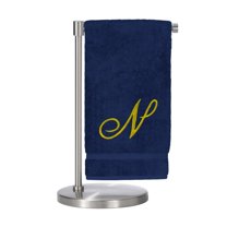 Monogrammed Bath Towel, Personalized Gift, 27 x 54 Inches - Set of 2 - Gold Script Embroidered Towel - 100% Turkish Cotton - Soft Terry Finish - For Bathroom, or Spa - Script N Navy Towels
