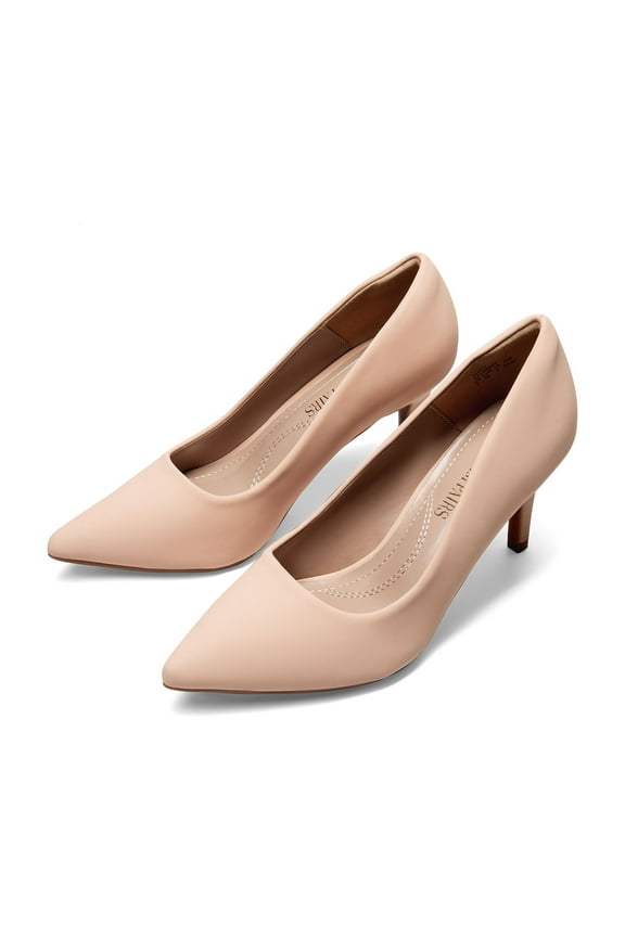 Women's Fashion Comfort Pointed Toe Stilettos Pump Shoes Slip On Low Heel Dress Shoes NUDE/NUBUCK Size 8