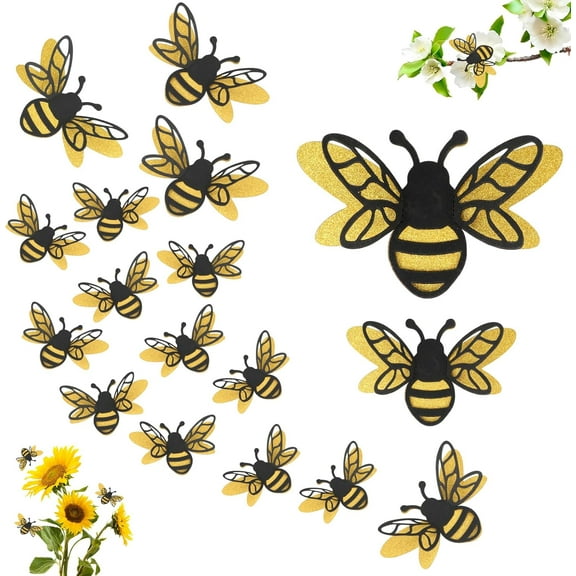 24PCS 3D Bee Wall Stickers,Double Layer Honey Bee Decals,2 Sizes Realistic Bees Clings with Glue Dot for Bedroom,Living Room,Nursery,Party