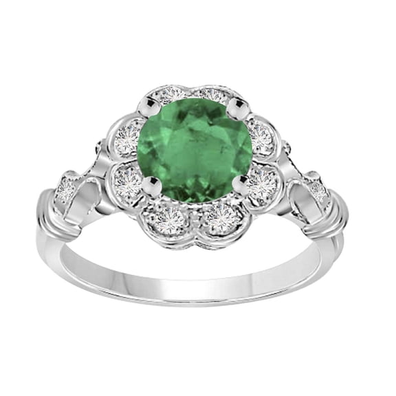 Aonejewelry 1.00 Carat Round Emerald and Halo Diamond Ring in 10K Solid Rose, White & Yellow Gold