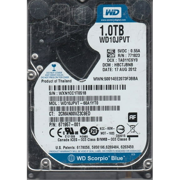 WD10JPVT-60A1YT0, DCM HBCTJBNB, Western Digital 1TB SATA 2.5 Hard Drive
