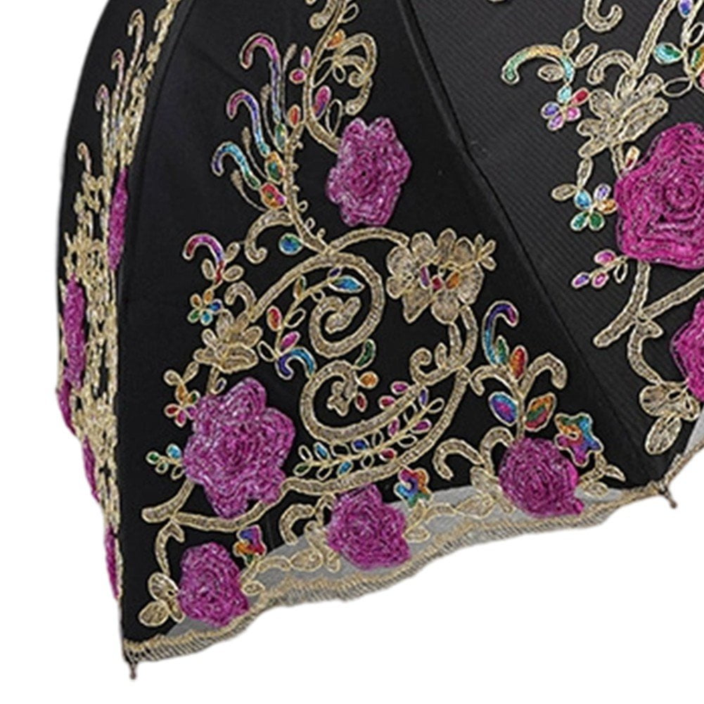 Lace Embroidery Sun Umbrella Ladies Anti-UV Umbrella Folding Parasol Umbrella Vintage Flower Embroidery Umbrella Sun/Rain/Snow Folding Umbrella