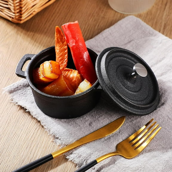 4 Pcs Mini Dutch Oven Small Round Iron Pot with Lid for Stovetop, Bake, Roast, BBQ, 8 Oz