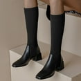 thumbnail image 3 of Gyexs Knee High Boots Women Mid Calf Fashion Stretch Knitted Leather Boots Pointed Toe Square Heel Platform Boots Black & Size 6.5, 3 of 7
