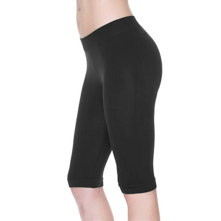 Women Seamless Basic Stretch Capri 17 in Knee Length Legging Bike (Best Womens Padded Bike Shorts)