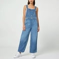thumbnail image 2 of CAIXIA Jean Overalls for Women Straight Leg Wash Stitch Detail Stretchy Casual Denim Jumpsuits with Pockets,Blue, 2 of 5