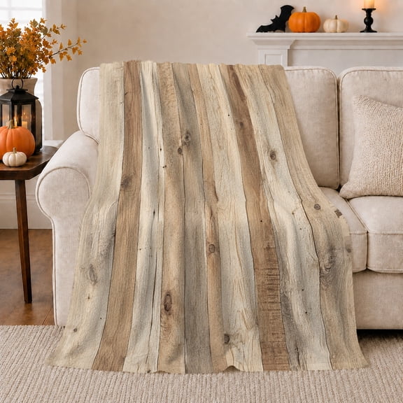 Rustic cozy wood plank print Flannel Blanket warm farmhouse artwork Home Decor for couch bedroom cabin reading nook, Housewarming Gift for adults and cabin lovers