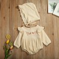 thumbnail image 3 of Baby Girl Cotton Linen  Ruffle Romper with bonnet Hat 2PCS Outfit, 3 of 8