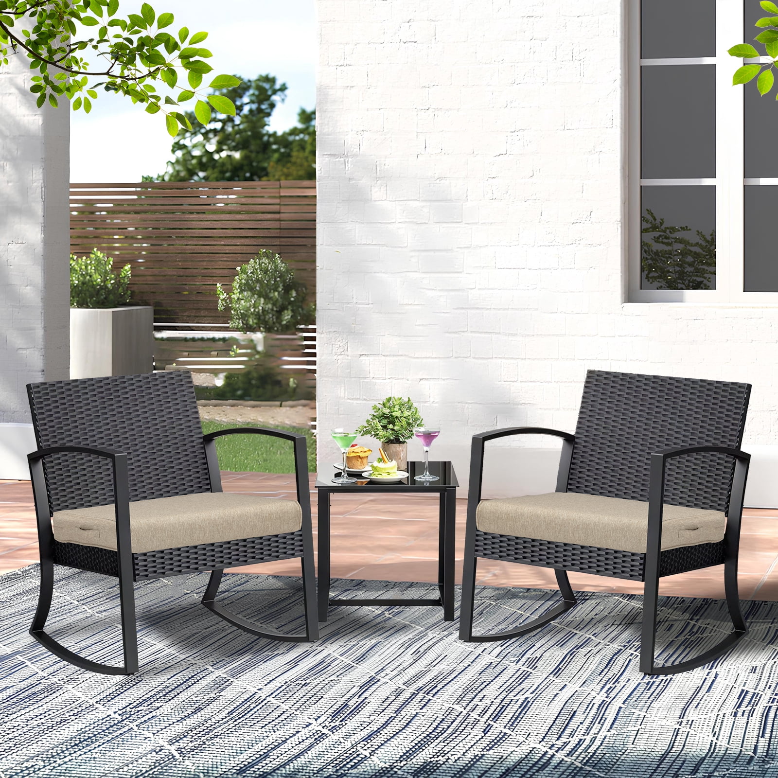 BPS Outdoor Chair Cushions Set of 2, 19" x 19" Water Resistant Outdoor Seat Cushions for Patio Furniture Dining Chair Pads Replacement, Brown
