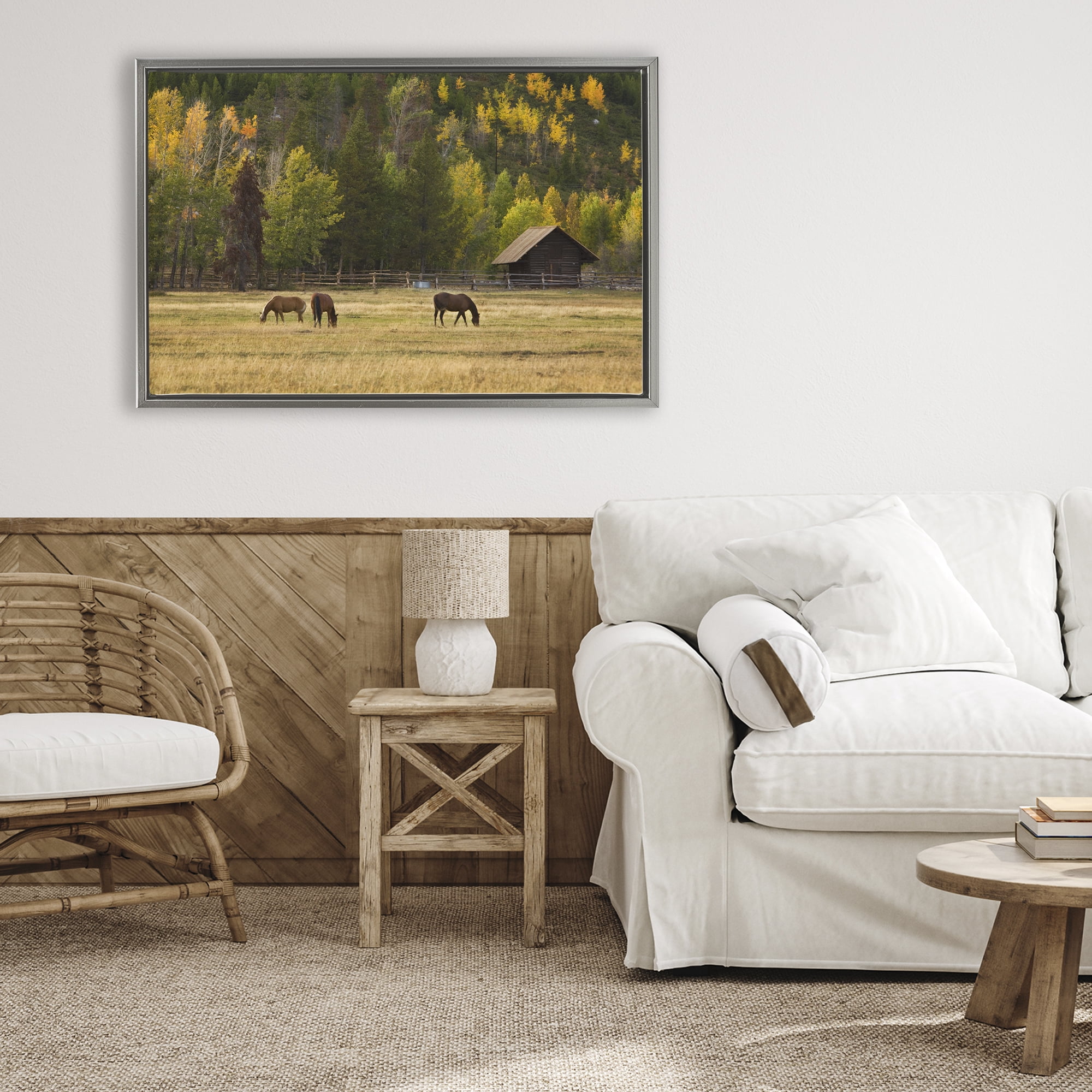 Stupell Industries Horses In Jackson Hole Gray Framed Floater Canvas Wall Art, design by Scott Stulberg