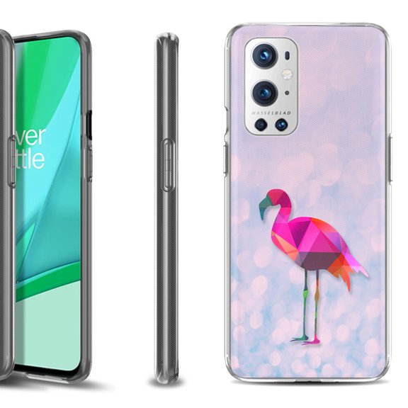 Slim-Fit Flexible TPU Gel Phone Case Compatible with OnePlus 9 PRO 5G, by OneToughShield ® - Flamingo / Polygon