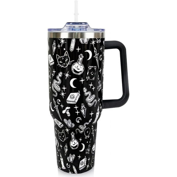 Goth 40 Oz Tumbler with Handle and Straw Halloween Gothic Coffee Travel Cup Mug Water Bottle Drinking Glass, Unique Gothic Witchy Goth Gifts for Women, Halloween Goth Gift Ideas, Goth Accessories