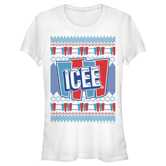 Junior's ICEE Retro Ugly Sweater Graphic Tee White Small