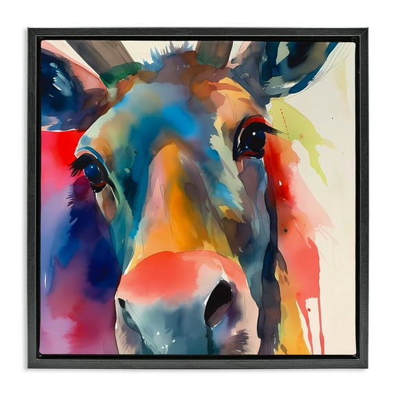 Stupell Industries Modern Close Up Horse Animals & Insects Painting Black Floater Framed Canvas Art Print Wall Art, 18 x 18