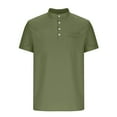 thumbnail image 7 of BXINGOHAI Men's Henley Short Sleeve Shirt Cotton Linen Lightweight 3 Button Tops Vintage Casual Summer Shirt Soft Fashion Army Green,L, 7 of 7