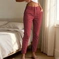 thumbnail image 2 of Lenpel Womens Casual Cropped Pants Fall Tapered High Waisted Comfy Ankle Trousers Plain Straight Leg Work Pants with Pockets(Wine,Medium), 2 of 6