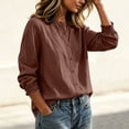 thumbnail image 6 of Tbopshirt Womens Blouses Tops for Women Fashion Solid Color Summer Long Sleeve Imitation Linen Button Neckline Closing Blouse, 6 of 7