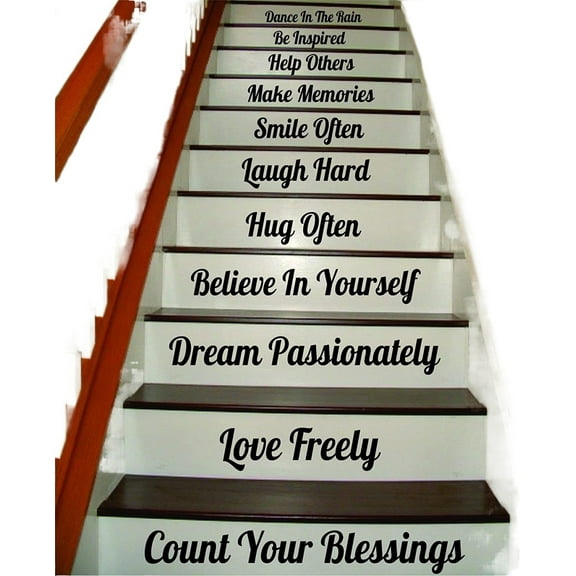 Decals Count Your Blessings Stairs Quote Wall Decal Sticker Room Art Vinyl Joy Smile Happy Inspire Family Home House Staircase Love Beautiful Inspirational