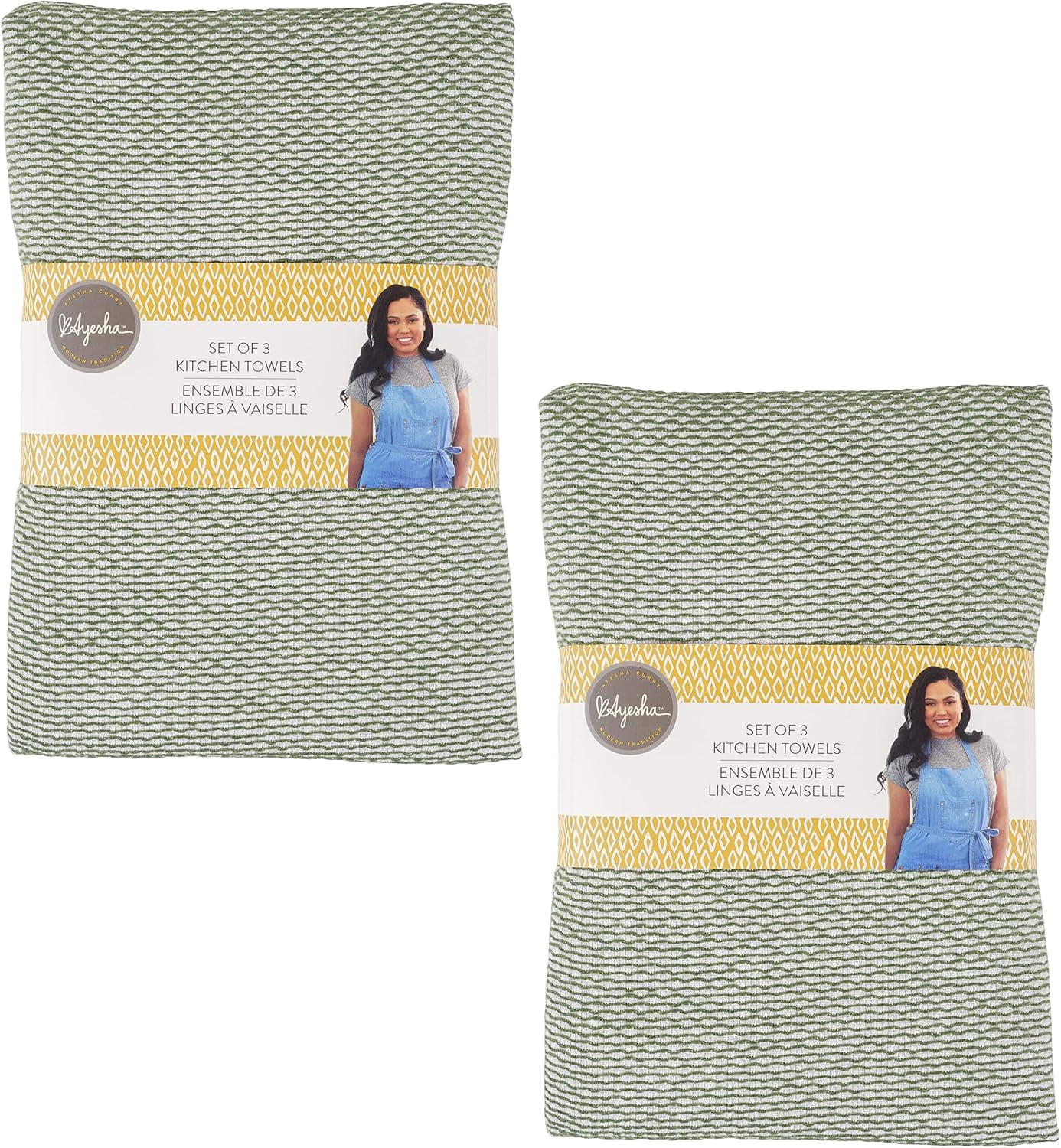 KAF Home Ayesha Curry Cotton Kitchen Towels Set, Absorbent Dish Towels, 18” x 28”, Green, 6 Pack