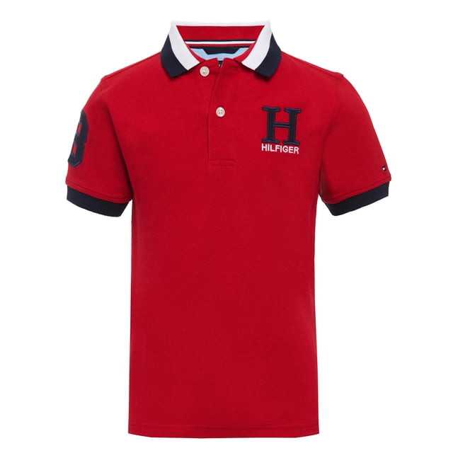 Polo Tommy Hilfiger para niños, elástico, color rojo hiedra, talla 03