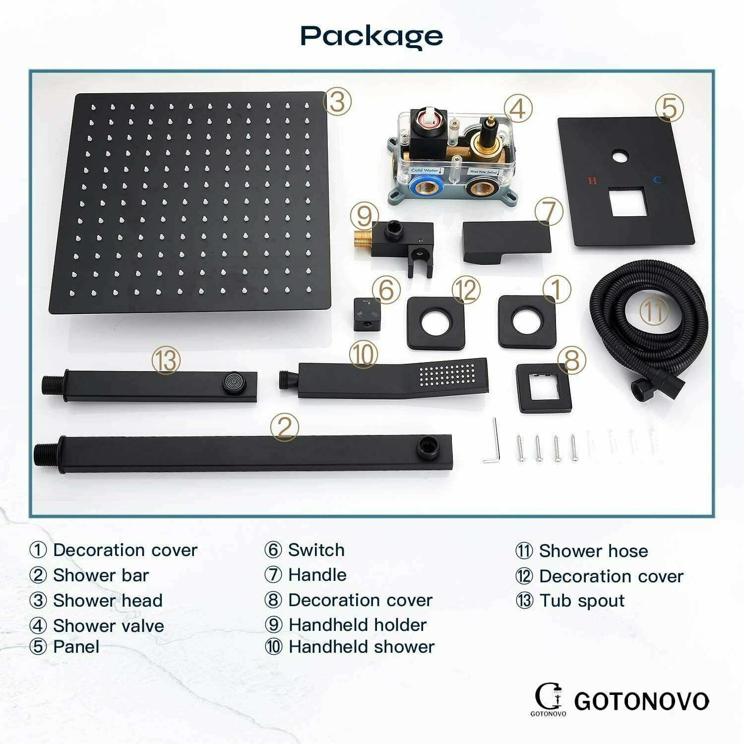 Zovajonia Matte Black Shower System 12 Inches Shower Faucet Set, Rain Shower Head with Handheld Spray Bathroom Wall Mount Shower Fixtures with Tub Spout