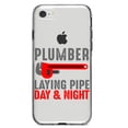 thumbnail image 1 of DistinctInk Clear Shockproof Hybrid Case for iPhone 7 8 SE (2020 Model) 4.7" Screen TPU Bumper Acrylic Back Tempered Glass Screen Protector - Plumber - Laying Pipe Day & Night, 1 of 5