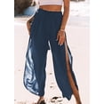 thumbnail image 6 of Asyoly Womens Elastic High Waist Split Thigh Wide Leg Wrap Beach Cover up Pants with Tassel, 6 of 7