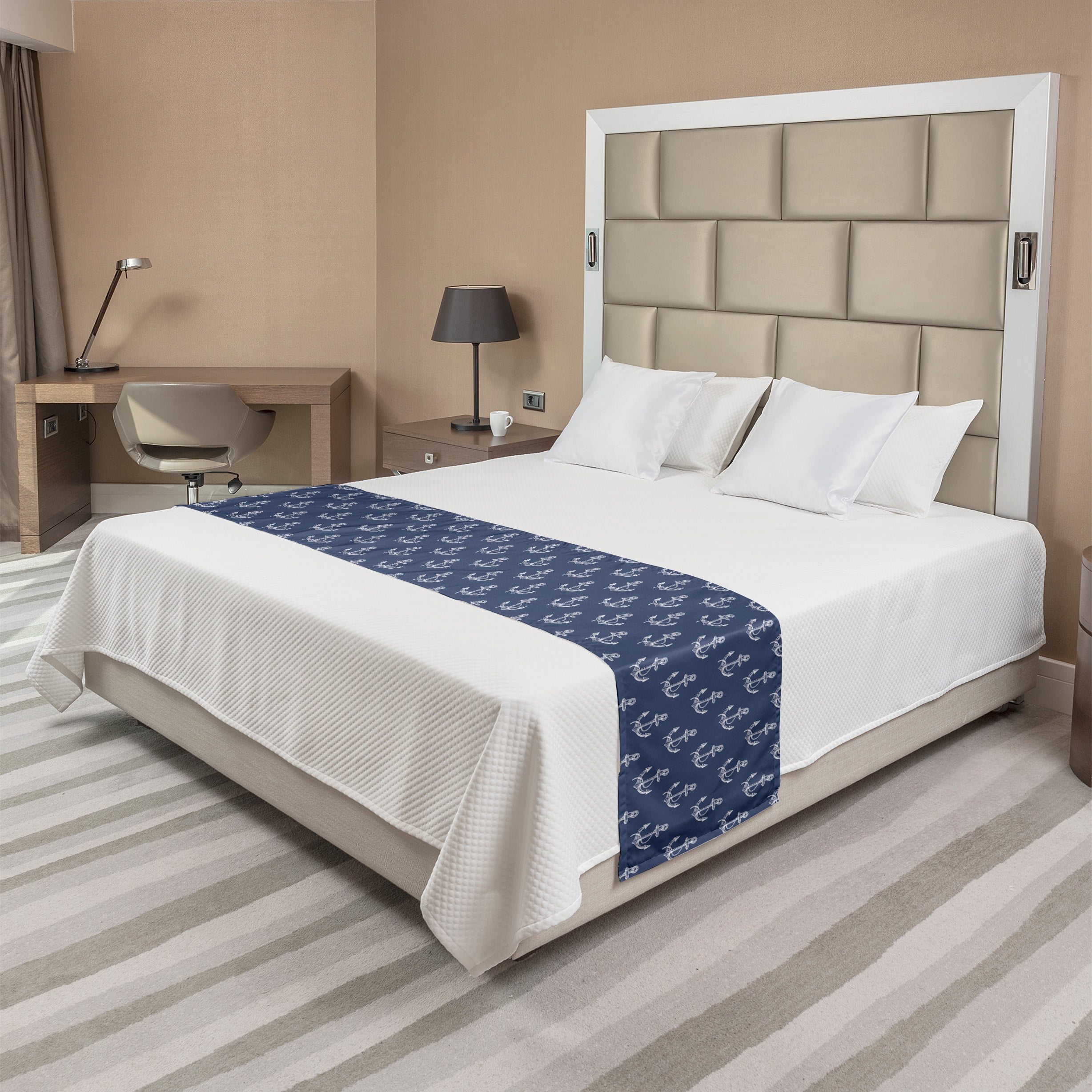 Nautical Bed Runner, Continuous Pattern of Ship Anchor Silhouettes