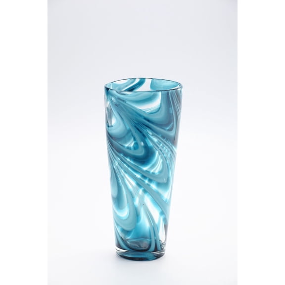 CC Home Furnishings 12.5" Blue Abstract Design Cylindrical Glass Flower Vase