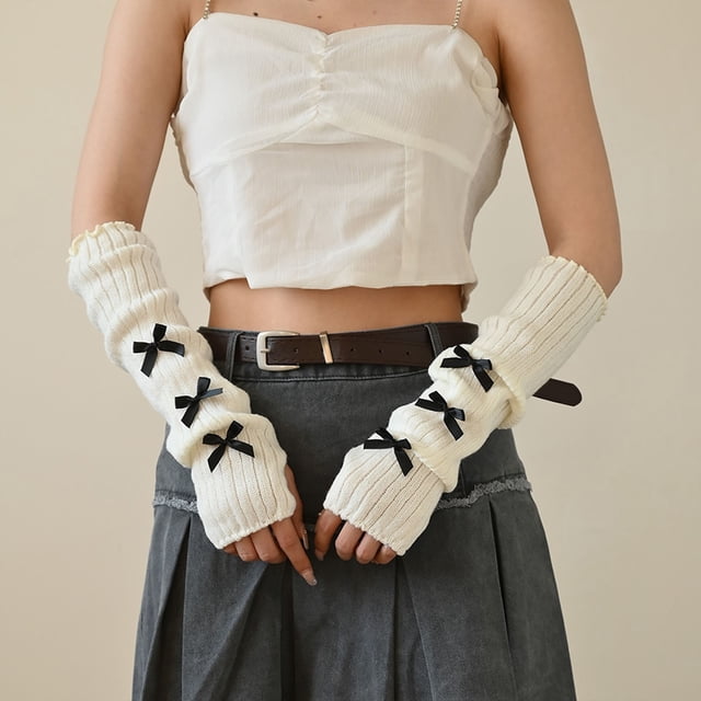 Warm Arm Sleeves For Leisure Comfort With Bow —Fingerless Design To Keep Hands Warm In Cozy Winter Moments For Everyday Use