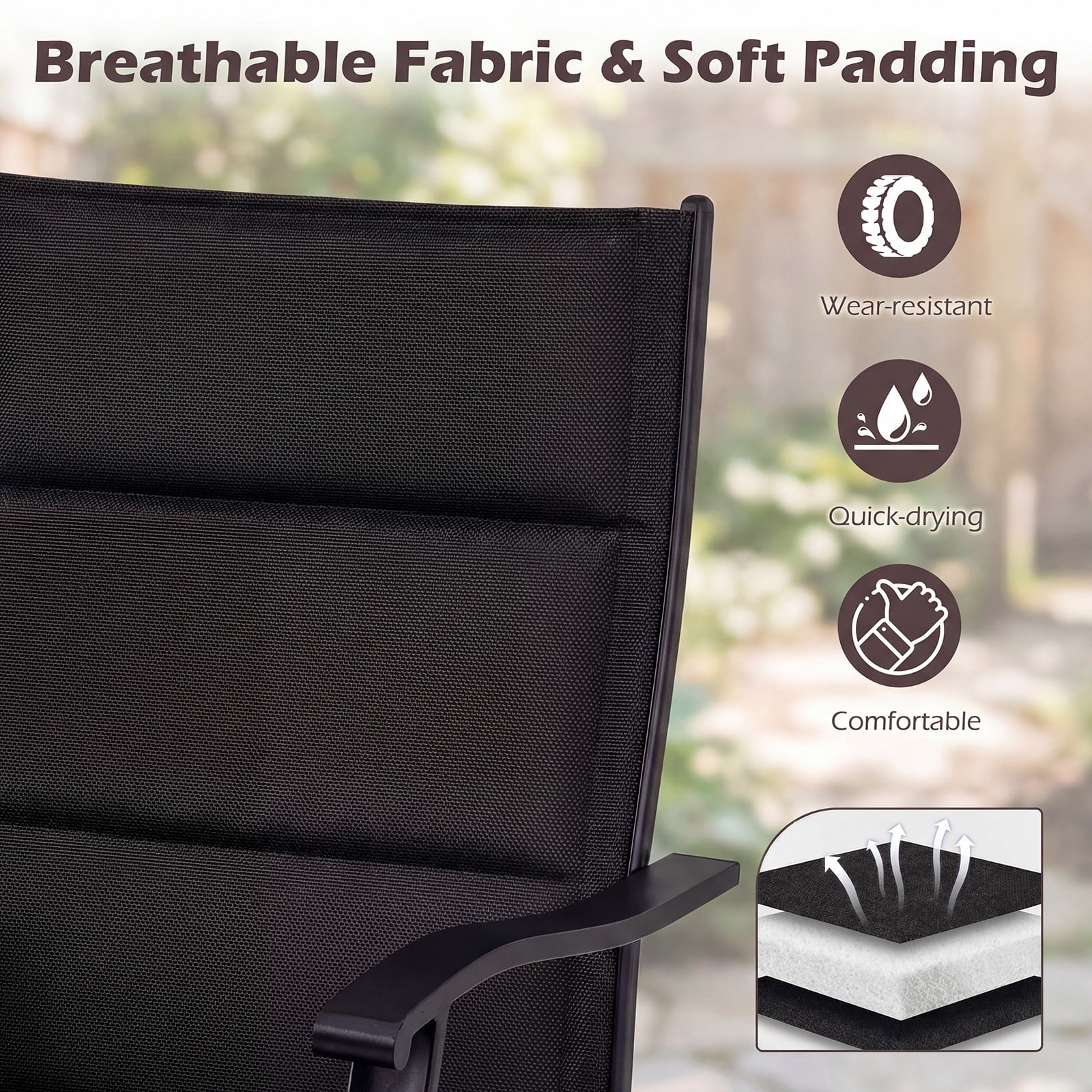 Gymax Padded Patio Swivel Chairs Set of 2 Ergonomic Outdoor Dining Chairs w/High Back Black