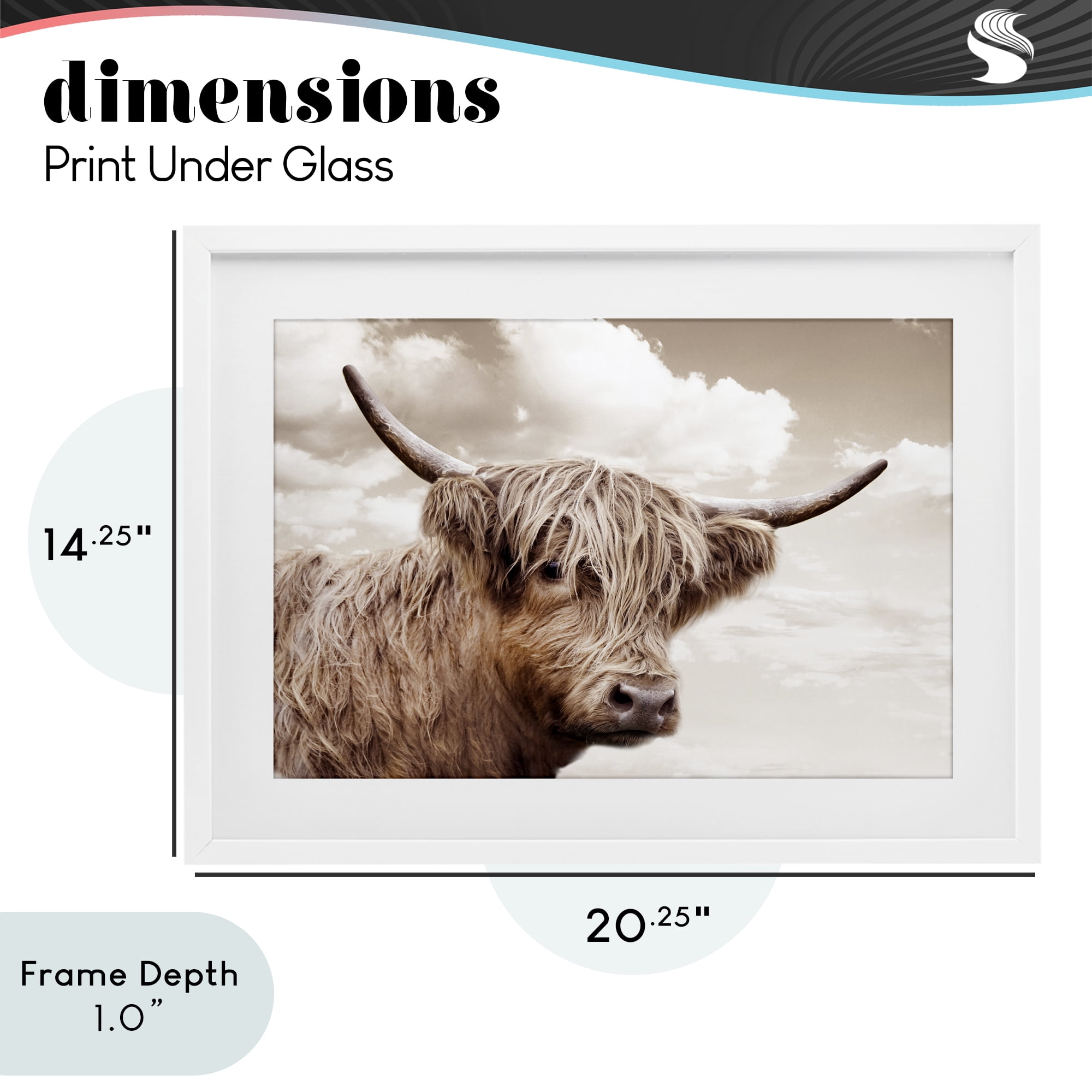 Stupell Industries Shaggy Highland Cow & Clouds White Framed Print Under Glass, design by CAD Designs