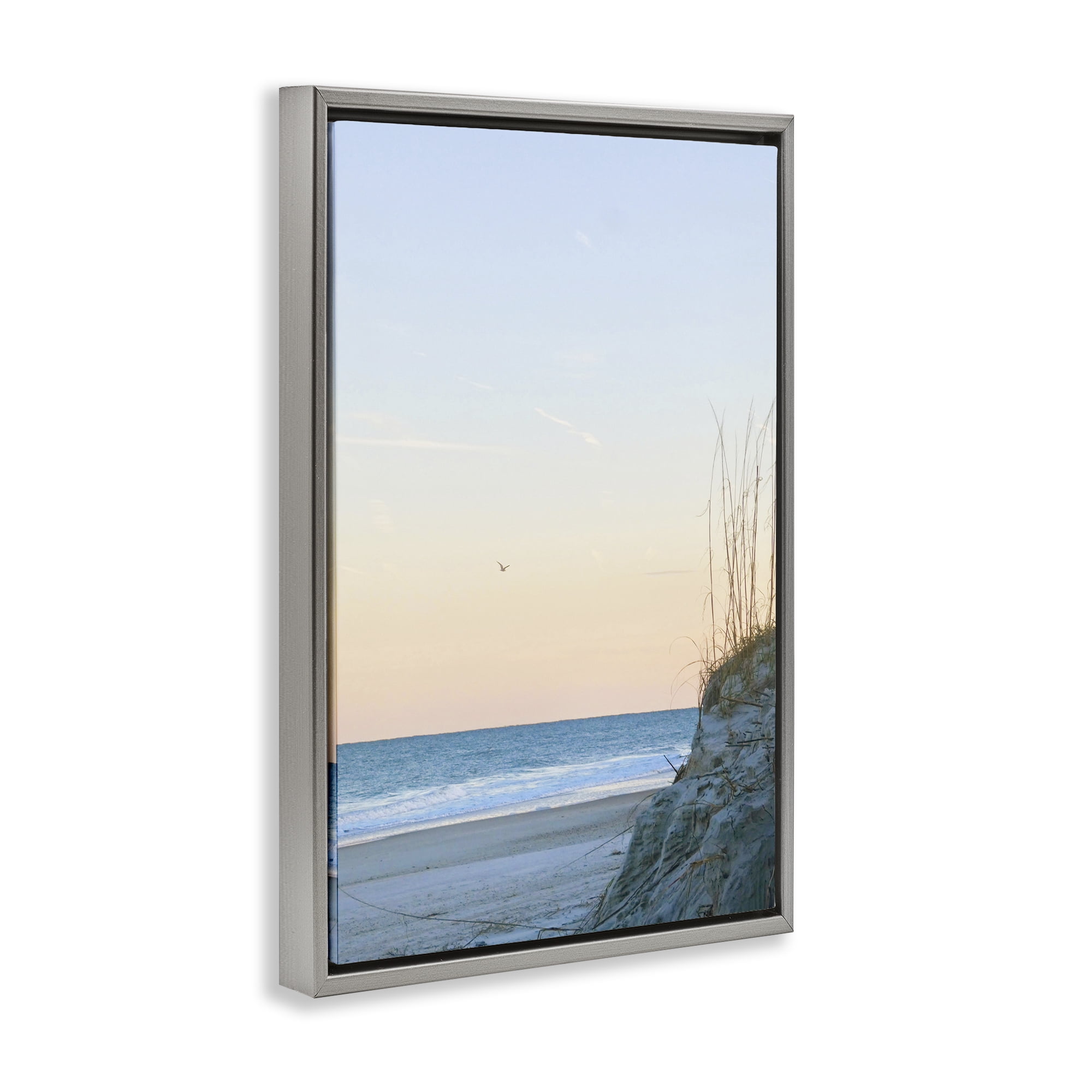 Stupell Industries Serene Beach Sunset Landscape Photography Gray Floater Framed Canvas Art Print Wall Art, 21 x 31