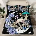 thumbnail image 2 of jejeloiu Cute Mushroom Flowers Twin Sheet Sets,Spooky Gothic Skull Twin Fitted Sheet,Galaxy Starry Sky Flat Sheet For Adults,Microfiber Bedroom Decor,3-Piece, 2 of 7
