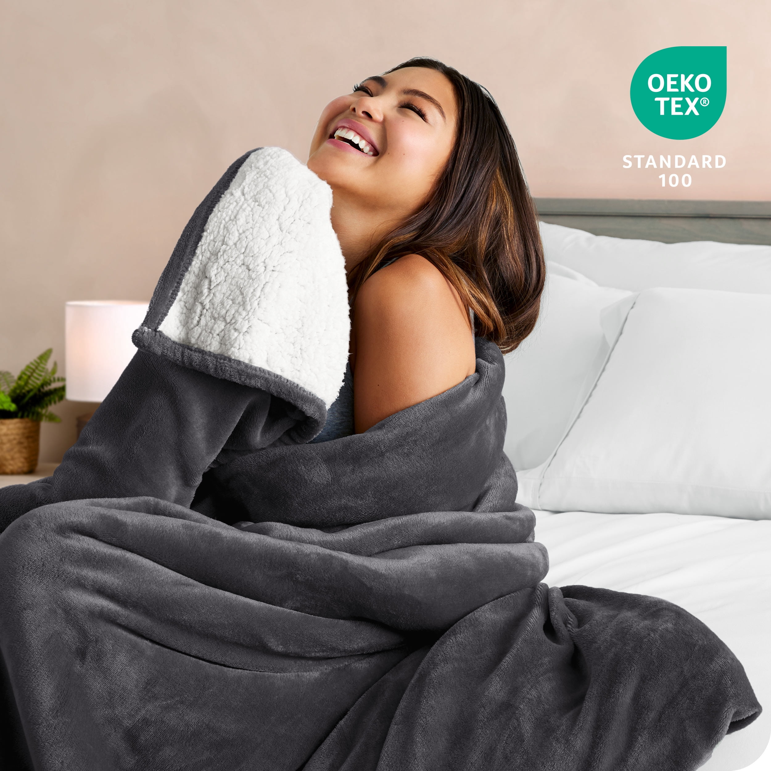 Bare Home Plush Sherpa Bed Blanket - Fluffy & Soft - Reversible - Lightweight - Full/Queen, Forged Iron Gray