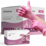 Fifth Pulse Vinyl Gloves, Multifunction Medical Grade Exam, Kitchen Gloves, All-Purpose Industrial Disposable Gloves Latex Free, Powder Free - Pink - 10 Boxes of 100 Gloves- 1000 Total (Medium)
