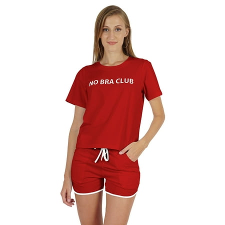 

Inkmeso Women s Short Sleeve No Bra Club Go Braless Funny No Bra Day Nightwear Set