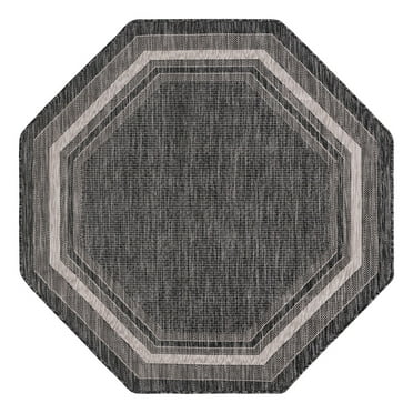 Unique Loom Outdoor Border Collection Area Rug - Soft Border (5' 3" Octagon Black/Ivory)