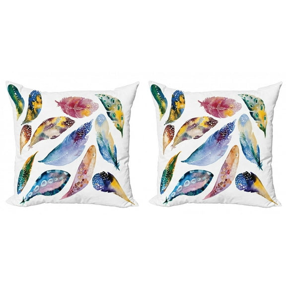 Ambesonne Tribal Throw Pillow Cover 2 Pack, Ornate Feather, 16", Multicolor